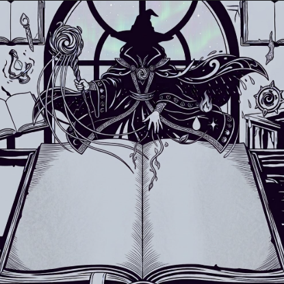 魔導書を開く魔法使いのイラスト